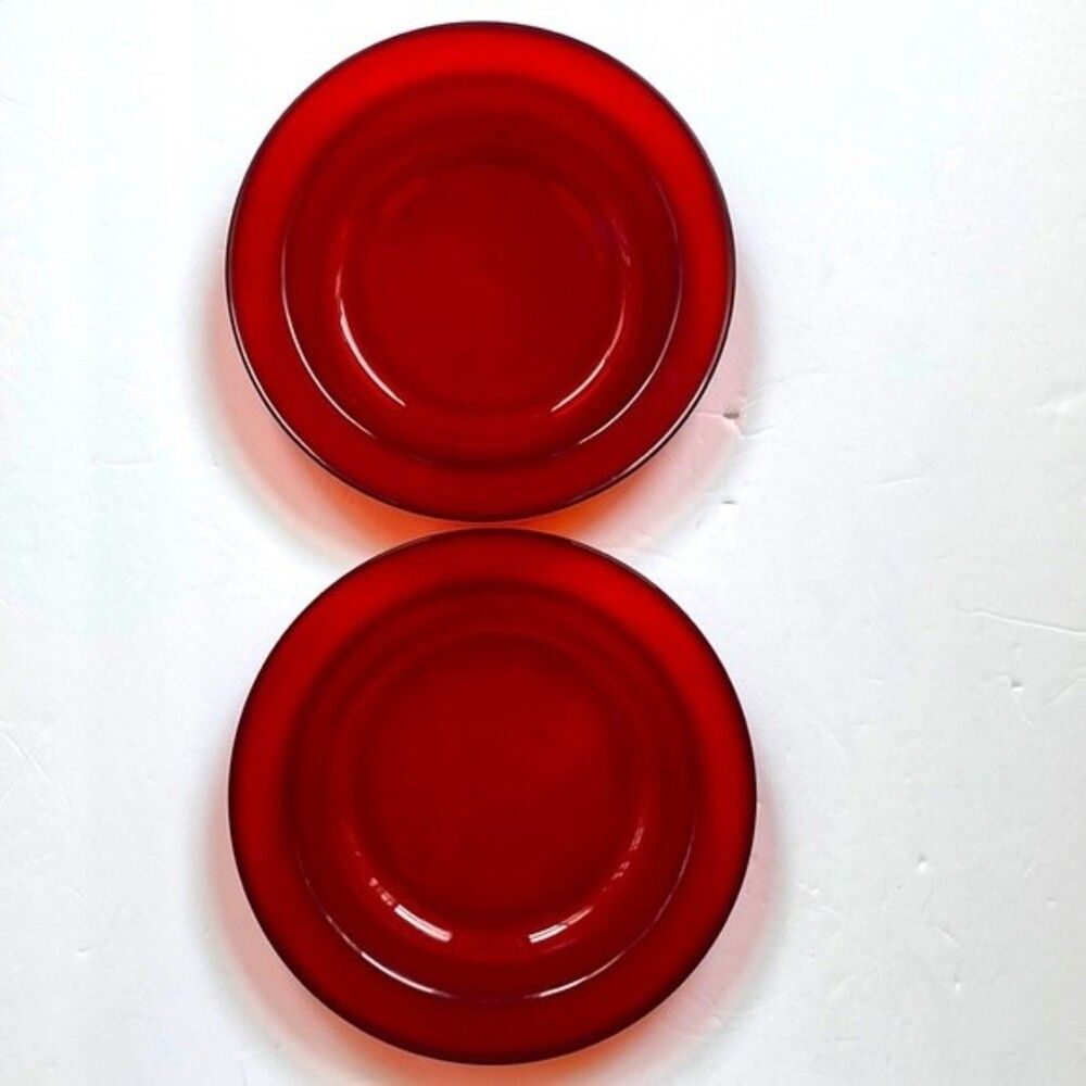 Arcoroc Glcoloc 29 France RED Ruby Glass 8. 3/4"Lunch Salad Bread Plate …